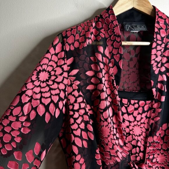 Alex Evenings 2 Piece Set Sleeveless Tank Blouse & Jacket Sz L Red Black Floral - Picture 3 of 13